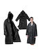 Waterproof Poncho Pocket Unisex Hood & Buttons Black Eva