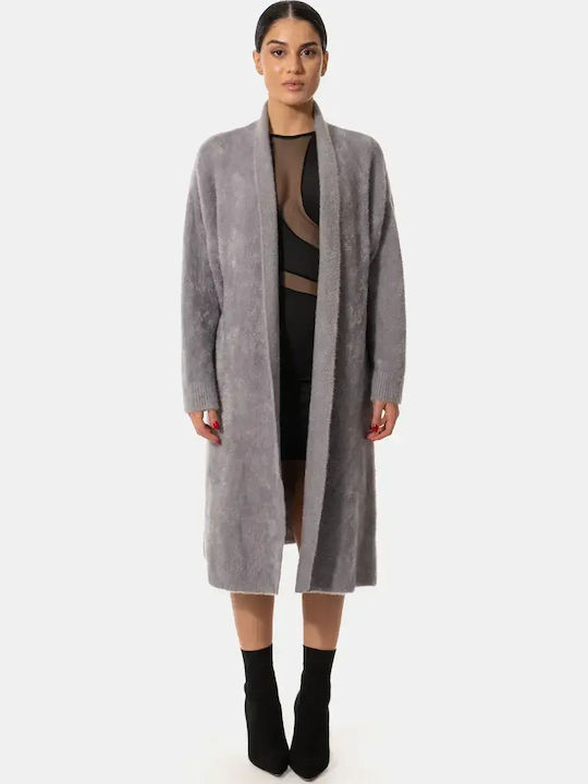 Fur Long Gray Cardigan Size One Size