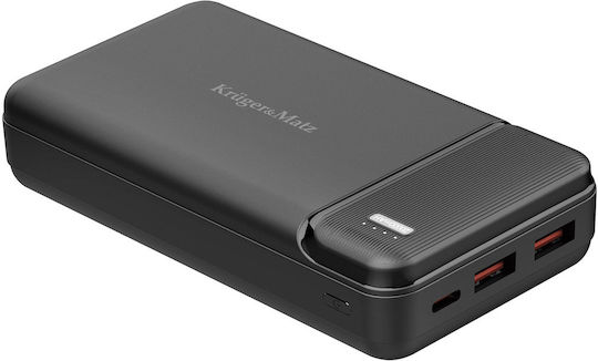 Kruger & Matz KM0906.1 Външна Батерия 20000mAh 18W с 2 USB-A Изходни Порта Power Delivery / Бързо Зареждане Черна