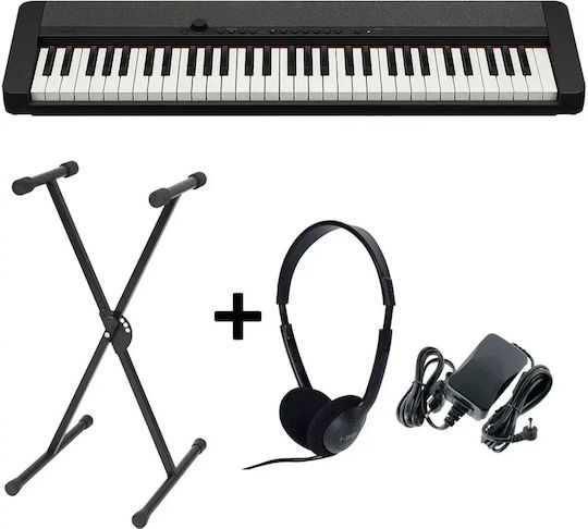 Casio Tastatur Ct-s1 mit 61 Dynamisch Tasten mit Ständer und Kopfhörer Schwarz & Τροφοδοτικό