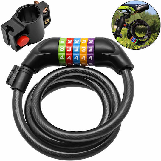 Bicycle Motorcycle Lock 5 Digit Combination Cable Lock 12mm X 120cm Black Sf031
