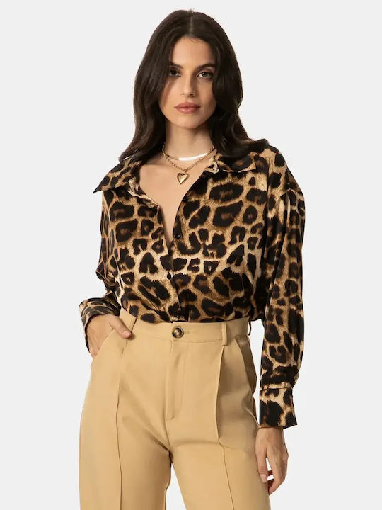 Satin Shirt Animal Print Large Size L XL