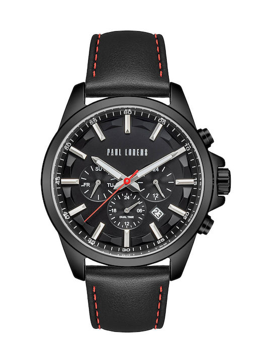 Paul Lorens Γυναικείο Ρολόι 44mm Μπαταρίας με Μαύρο Δερμάτινο Λουράκι