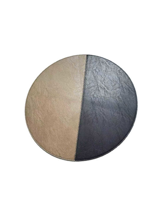 Yuk Round Placemats made of Brown Artificial Leather 38cm 6 Pieces