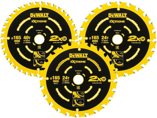 DEWALT Cutting Disc Wood Hole Diameter 165mm with 24 Teeth 2pcs