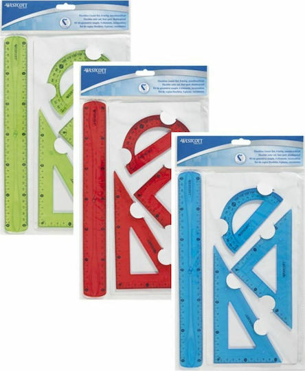 Westcott Set von 4 geometrischen Instrumenten Kunststoff Transparente mit Griff (Μiverse Farben)