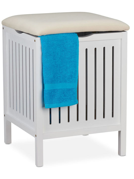 Relaxdays Coș de rufe Lemn cu capac 41x41x55cm Alb