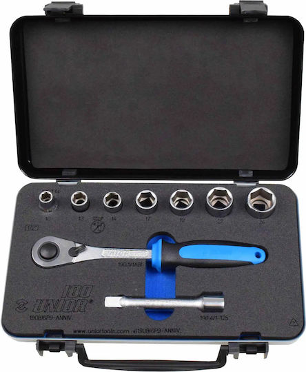 Set 7 Chei Tubulare 1/2" De La 10 La 24 Cu Clichet Reversibil În Carcasă Metalică