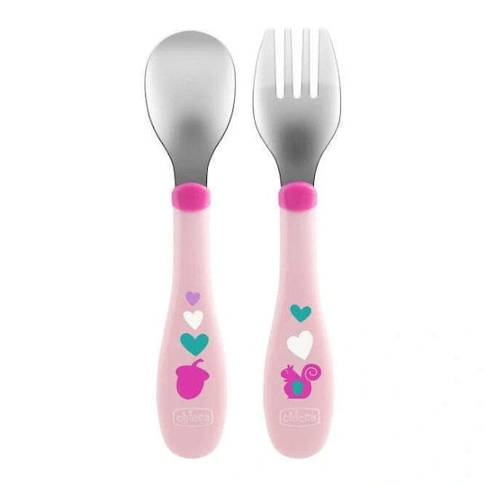 Chicco Baby Set with Fork Metal Cutlery made of Metal for 18+ months Pink 2pcs