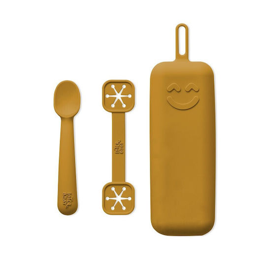 Interbaby Baby Set with Spoons made of Silicone in Case for 6+ months Yellow 3pcs
