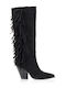 Suede High Heel Cowboy Boots with Zipper Black