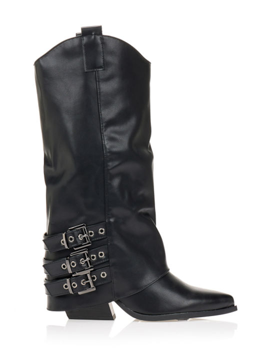 Damenstiefel Cowboy mit mittlerem Absatz Schwarz