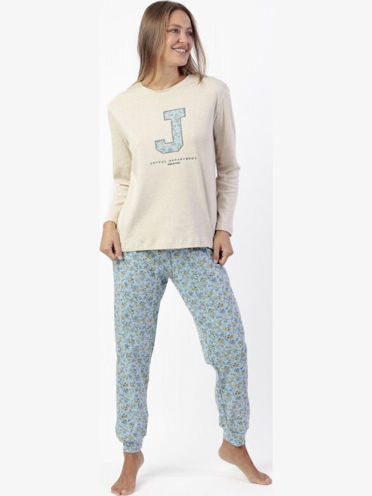 Admas Winter Damen Pyjama-Set Beige