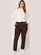 Women's Fabric Capri Trousers with Elastic Brown