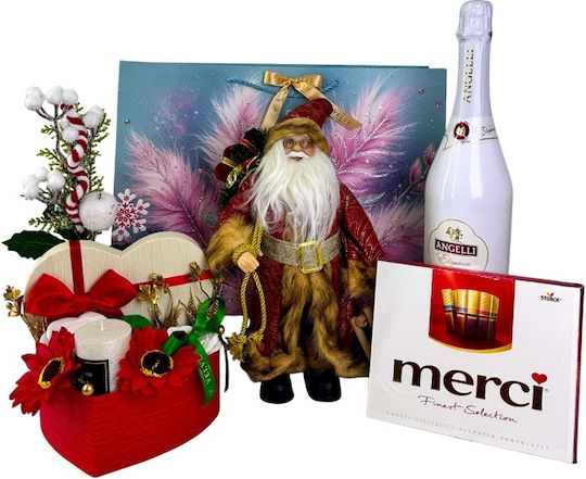 Christmas Delight Package Assorted Merci Chocolates Santa Claus Sparkling Wine Floral Arrangement