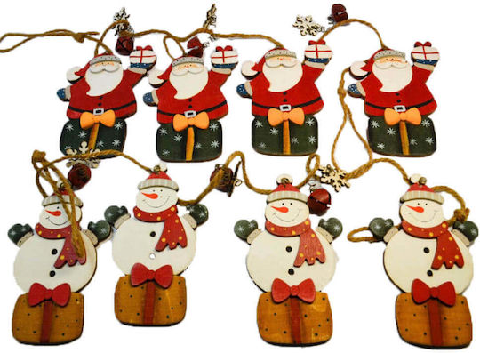 SP Souliotis Christmas Garland Santa Claus Snowman Snowy Wooden Red 2 Pieces