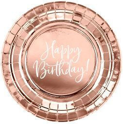PartyDeco Farfurii Desert Happy Birthday Rosegold 6 Buc
