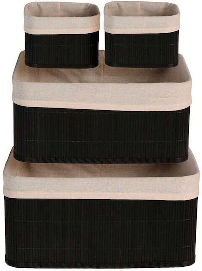 Set of 4 Bathroom Baskets with Bamboo and Black Linen Fabric Lining Aria Trade