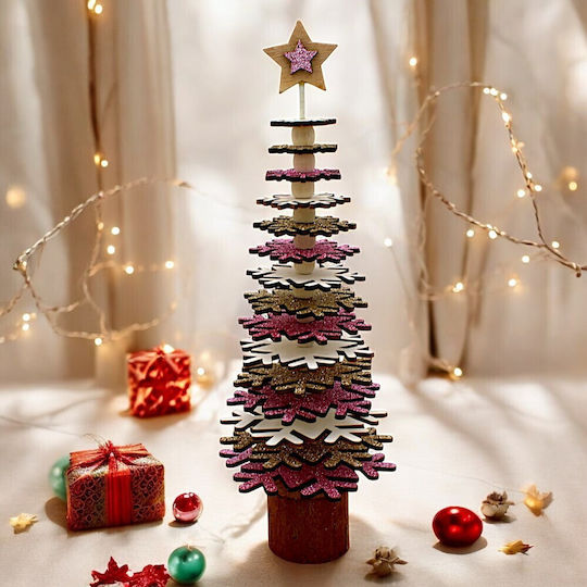 Wooden Christmas Tree Glitter Snowflakes 30cm 1pc65