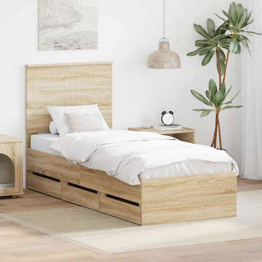 Einzelnes Holzbett Sonoma mit Lattenrost für Matratze 75x190cm