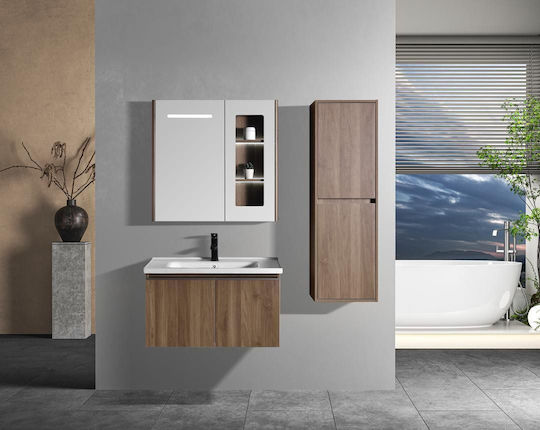 Martin Waschtisch mit Waschbecken, Spiegel & Säule L80xB46.5xH43cm Walnut