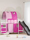 Pat pentru Copii Loft Bed Single Alb pentru Saltea 90x190cm