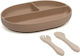 Kiokids Kinder-Essgeschirr-Set aus Silikon Beige 2Stück