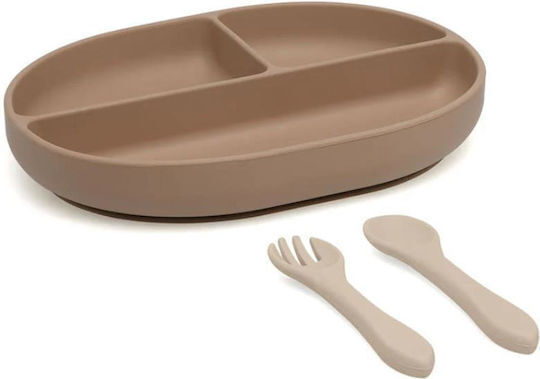 Kiokids Kinder-Essgeschirr-Set aus Silikon Beige 2Stück