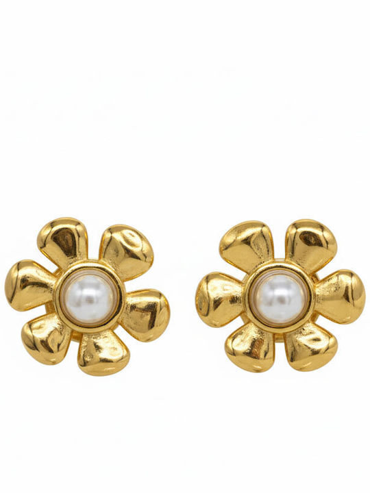 Awear Stud Earrings Made of Steel Gold Plated with Pearls Awear Stud Earrings Made of Steel Gold Plated with Pearls