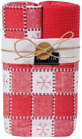 Kentia Snow Kitchen Towel Made of 100% Cotton in Red Colour 40x70cm 3 Pieces
