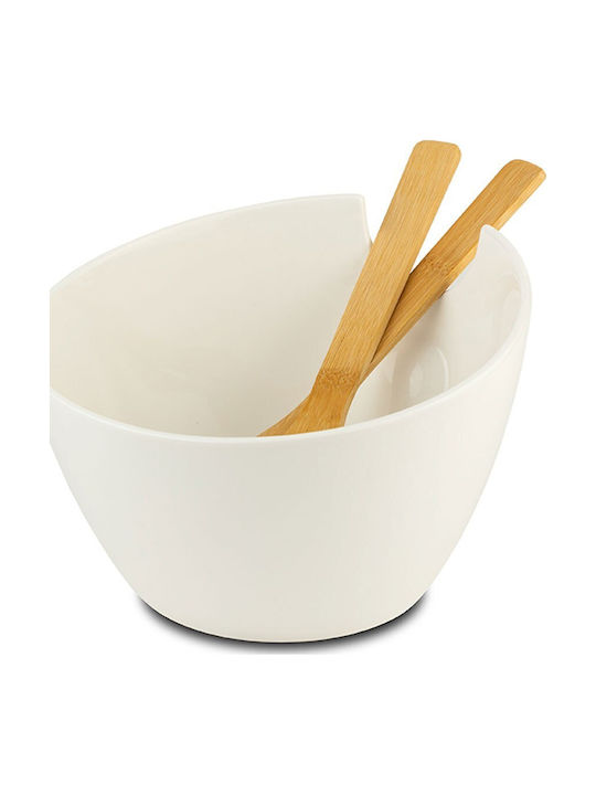 Nava Salad Bowl with Salad Spoons White 24x24x16cm