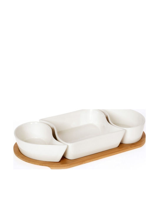 Cryspo Trio Porcelain Dessert Divided Serving Tray with 3 Slots White 34x18cm