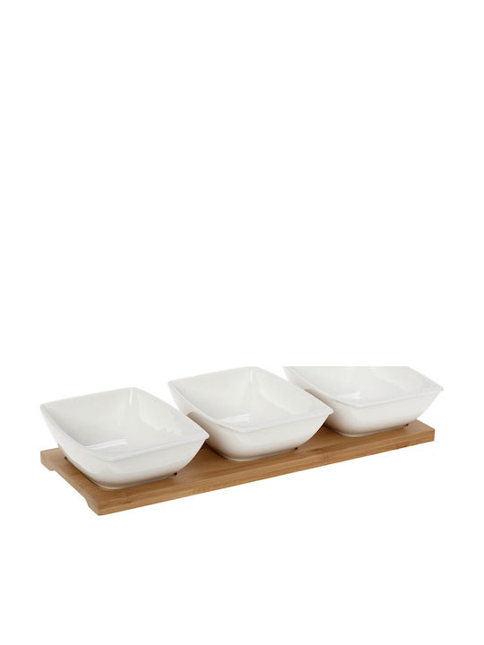 Cryspo Trio Porcelain Dessert Divided Serving Tray with 3 Slots White 30x13cm
