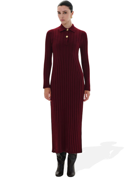 Midi Shirt Dress Knitted Bordeaux