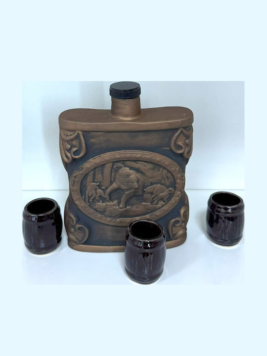Velve Ceramică Carafă de Servire cu Dop și Pahare Maro 700ml 3buc