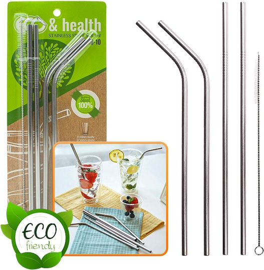 Straw Metallic Silver with Brush 4pcs