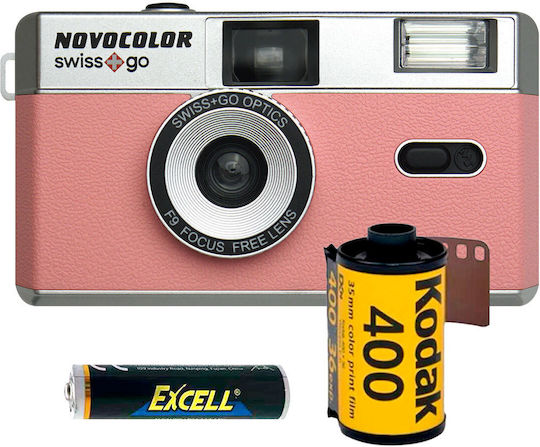 Swiss + Go Novocolor Analoge Kamera mit Film + Film & Akku Rosa