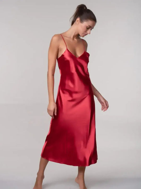 Satin Nachthemd Träger Rot Größe L XL