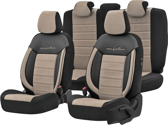 Комплект Калъфи За Автомобилни Седалки Otom Comfortline Design Universal Плат Сует Изкуствена Кожа Предни Задни 11 Броя Черен Бежов