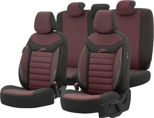 Комплект Калъфи За Автомобилни Седалки Otom Line Design Ортопедични Допълнителна Поддръжка Универсални Памучна Тъкан Предни Задни 11 Броя Червени Черни