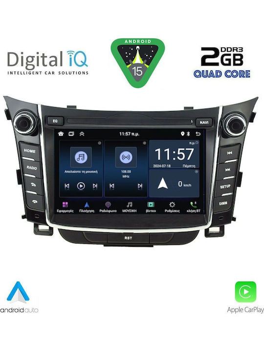 Digital IQ Car Audio System for Hyundai i30 2012-2017 (Bluetooth/USB/AUX/WiFi/GPS/Apple-Carplay/Android-Auto) with Touch Screen 7"