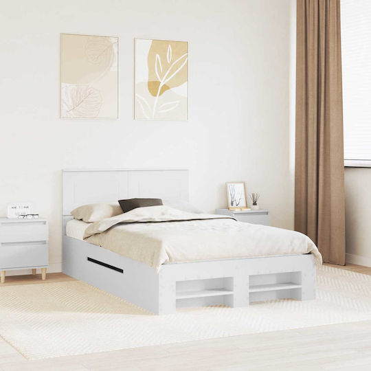 Double Wooden Bed White for Mattress 137x203cm