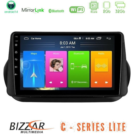Bizzar Car Audio System for Peugeot Bipper Fiat Fiorino / Qubo Citroen Nemo 2008-2014 (Bluetooth/USB/AUX/WiFi/GPS/Apple-Carplay/Android-Auto) with Touch Screen 9"