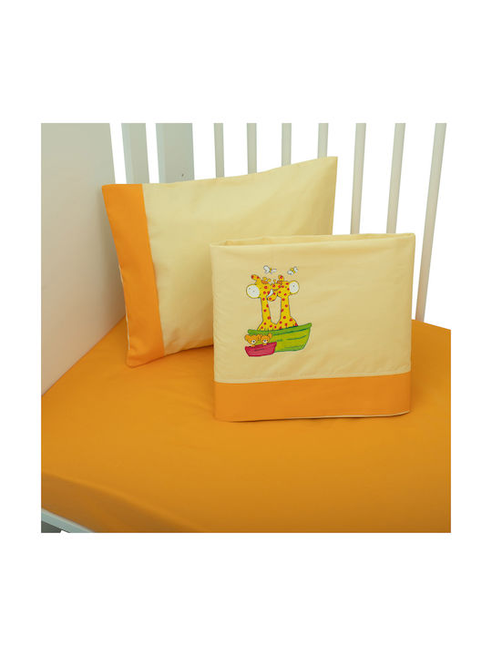 Mother Baby Giraffe Baby Sheets Set Crib Cotton Fitted Orange 70x140cm 3pcs
