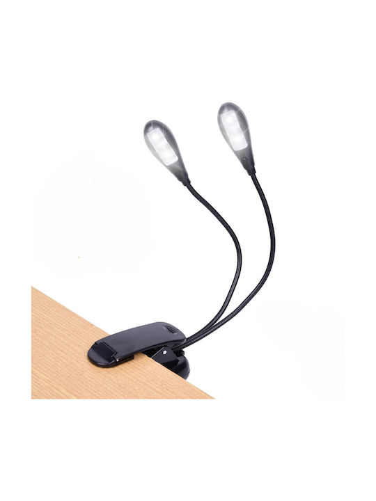 Zola Lampă Dublă LED De Citit Cu Clema Brațe Flexibile Alimentată Cu Baterie USB Plastic PP 22 Cm Neagră