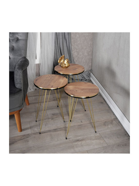 Round Side Table Wakmi Wooden Melamine Gold 3 P...