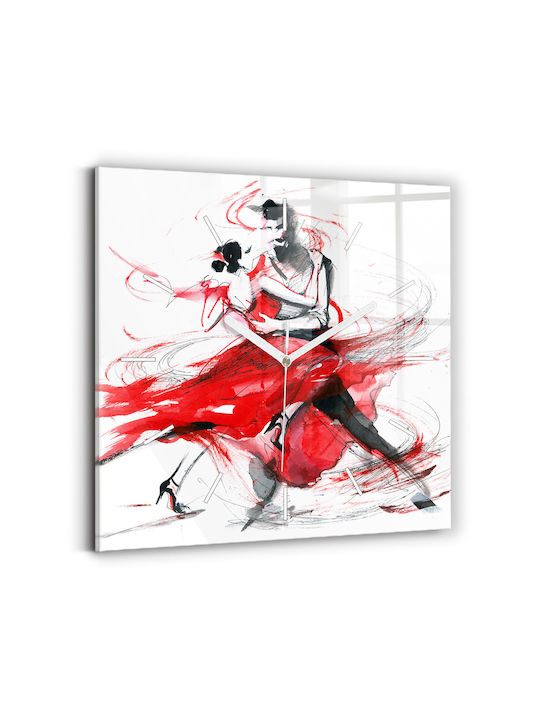 Tulup Silent Ceas de Perete Sticlă Roșu 30x30cm