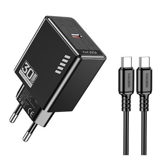 Kakusiga Ladegerät mit USB-C Anschluss und Kabel USB-C - USB-C 30W Schwarzs (KSC-1242)
