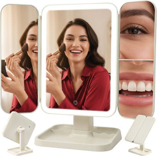Soulima Makeup Mirror Tabletop with Light Zoom x3 21x13.5cm White