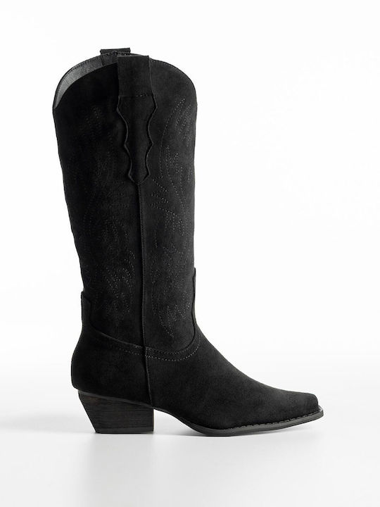 Bozikis Wildleder Damenstiefel Cowboy Schwarz